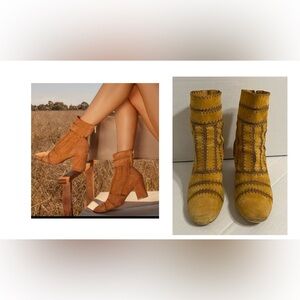 MOLLINI Shuffle Desert Suede Ankle Booties Leather Suede Crochet Flared Blocked